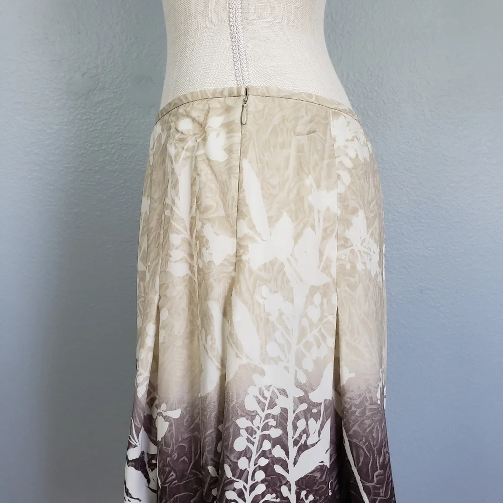VTG LINDA ALLARD ELLEN TRACEY Ombre 100% Silk Floral Pleated Skirt Sz 8